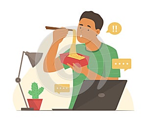 Man Eating Food while Online Working from Home