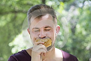 Man eating a hamburger