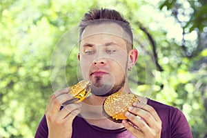 Man eating a hamburger