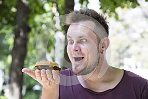 Man eating a hamburger