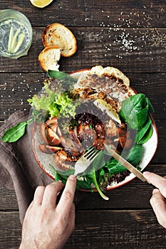 Man eating healthy lunch Clean balanced healthy food