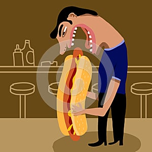 Man eating a hot dog