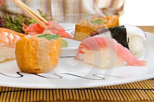 Man Eating an Japanese Food .