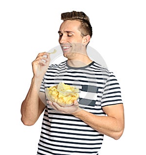 Man eating potato chips