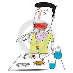 Man eating some delicious foods happily