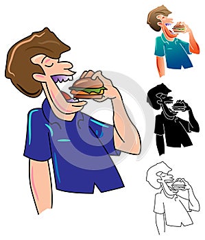 Man eats hamburger