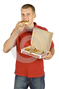 Man eats pizza