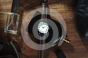 Man elegant accessorise on table