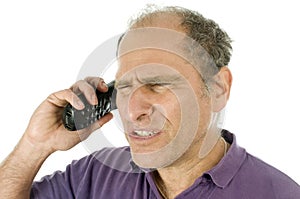 Man emotional upset angry telephone conversation