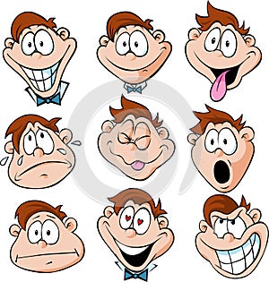 Man emotions - illustration of man with many facia