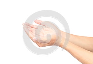 Man empty hands open on white background with clipping path