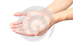 Man empty hands open on white background with clipping path