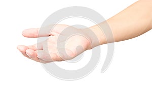 Man empty hands open on white background