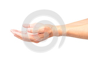 Man empty hands open on white background with clipping path