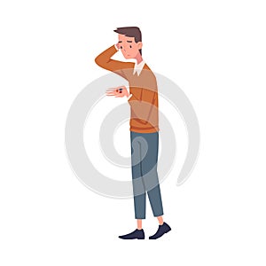 Man with Empty Pockets Counting Coins Vector Illustration