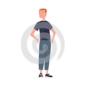 Man with Empty Pockets Sad in Standing Pose Vector Illustration
