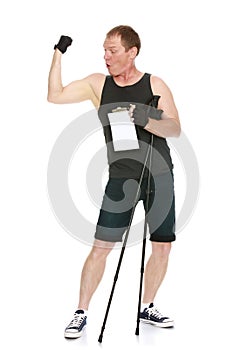 The man is engaged in Nordic walking