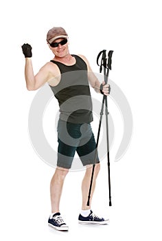 The man is engaged in Nordic walking