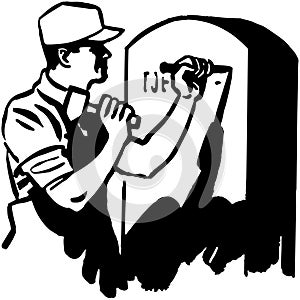 Man Engraving Tombstone