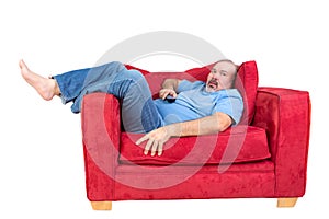 Man engrossed in watching television photo