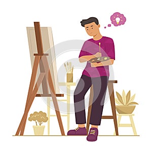 Man Enjoy Painting and Thinking Good Idea Concept Illustration