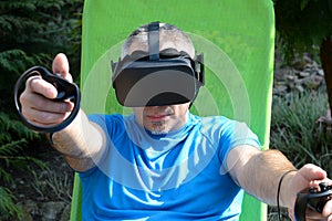 Man enjoy a virtual reality world