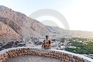 Man enjoying desert scenery from the fort