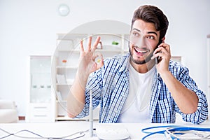 The man enjoying fast internet connection