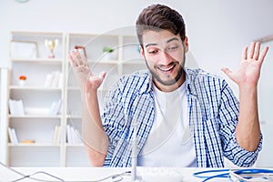 The man enjoying fast internet connection