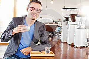 Man enjoying his cup of coffee