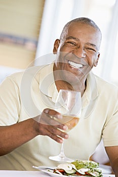 Man Enjoying meal, Mealtime With A Glass Of Wine