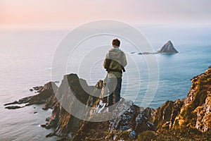 Man enjoying ocean view in Norway active vacations hiking outdoor