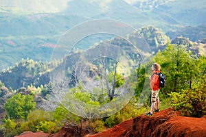 Man enjoying stunning view into Waimea Canyon