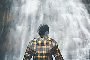 Man enjoying waterfall Travel Lifestyle adventure