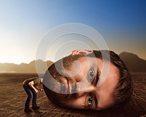 Man with enormous head