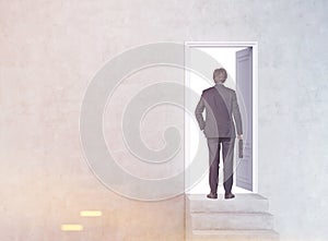 Man entering a door, toned