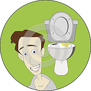 Man escaping disgusting toilet full of poo and piss round sticker label photo