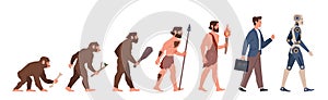 Man evolution. Human ancestor, step by step development, gradual biological genetic changes, from monkey to robot stages