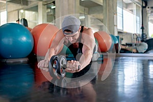 Man Execute Exercise with Dumbbells in Gym