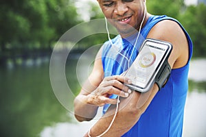 Man Exercise Outdoors Nature Park Health Tracking Concept