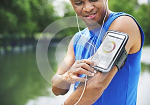 Man Exercise Outdoos Nature Park Health Tracking Concept