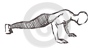 Man exercises in calisthenics, hand drawn. Street workout sketch vector illustration isolated