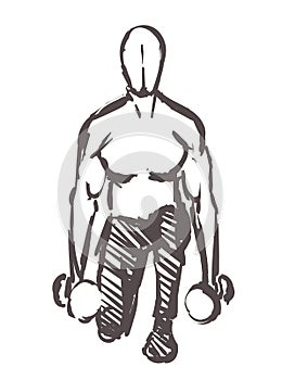 Man exercises in calisthenics, hand drawn. Street workout sketch vector illustration isolated