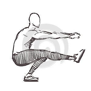 Man exercises in calisthenics, hand drawn. Street workout sketch vector illustration isolated