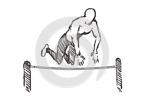 Man exercises in calisthenics, hand drawn. Street workout sketch vector illustration isolated