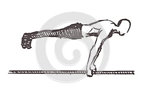 Man exercises in calisthenics, hand drawn. Street workout sketch vector illustration isolated