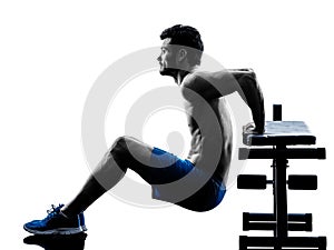 Man exercising fitness crunches Bench Press exercises silhouette