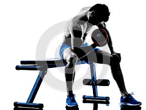 Man exercising fitness weights Bench Press exercises silhouette