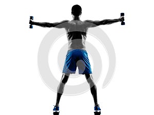 Man exercising fitness weights silhouette