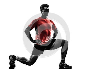 Man exercising fitness workout lunges crouching silhouette